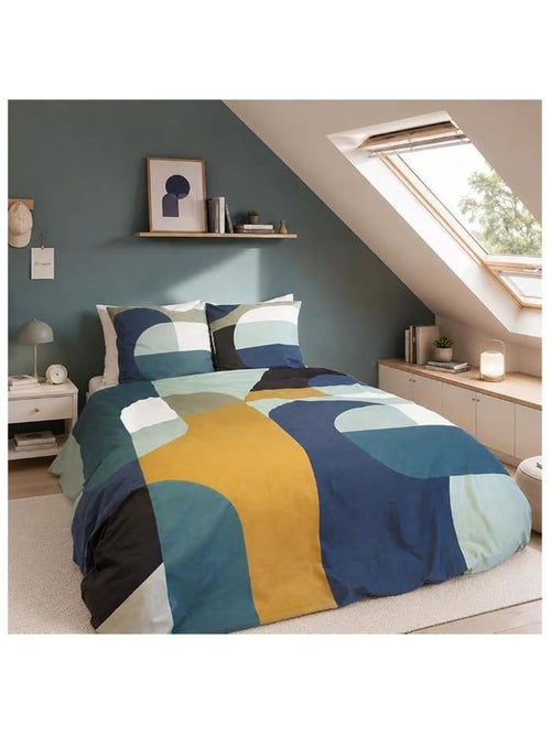 Parure de lit - housse de couette - 220x240 cm - 100% coton - motif géométrique - bleu, jaune - Kiabi Parure de lit - housse de couette - 220x240 cm - 100% coton - motif géométrique - bleu, jaune - Kiabi