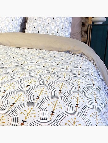 Parure de lit - COTE DECO - Géométrique - Microfibre - 240x220 cm - Rose et doré