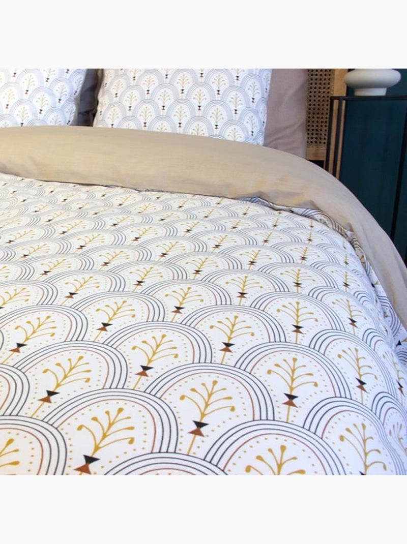 Parure de lit - housse de couette - 220x240 cm - 100% coton - réversible - géométrique blanc beige Beige - Kiabi