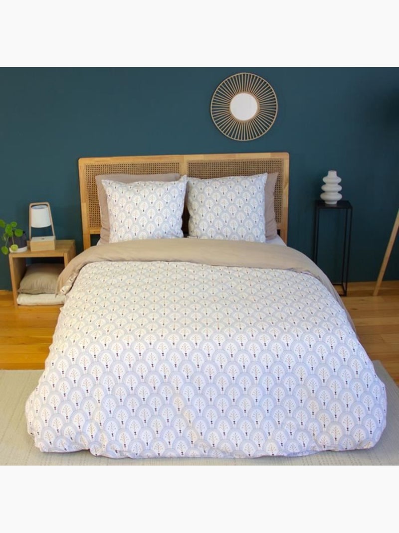 Parure de lit - housse de couette - 220x240 cm - 100% coton - réversible - géométrique blanc beige Beige - Kiabi