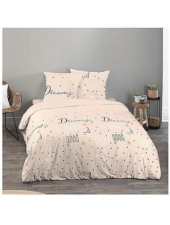 Parure de lit - housse de couette - 220x240 cm - 2 taies d'oreiller - imprimé à pois - microfibre