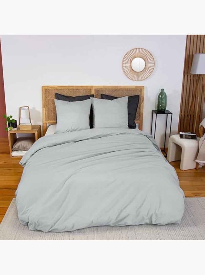 Parure de lit - housse de couette - 220x240 cm - 2 taies d'oreiller - percale de coton - gris uni Gris - Kiabi