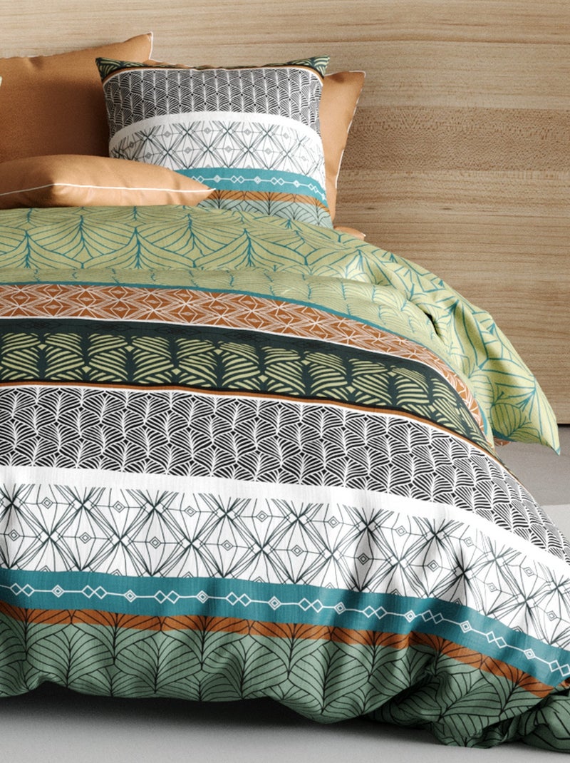 Parure de lit - housse de couette 100% Coton 57 fils Echo Vert - Kiabi