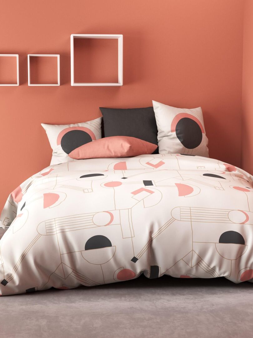 Parure De Lit 100% Coton 57 Fils - Housse De Couette Et Taies Assorties Motif Géométrique Safran - Lavable 40°C - Certifié Oeko-Tex