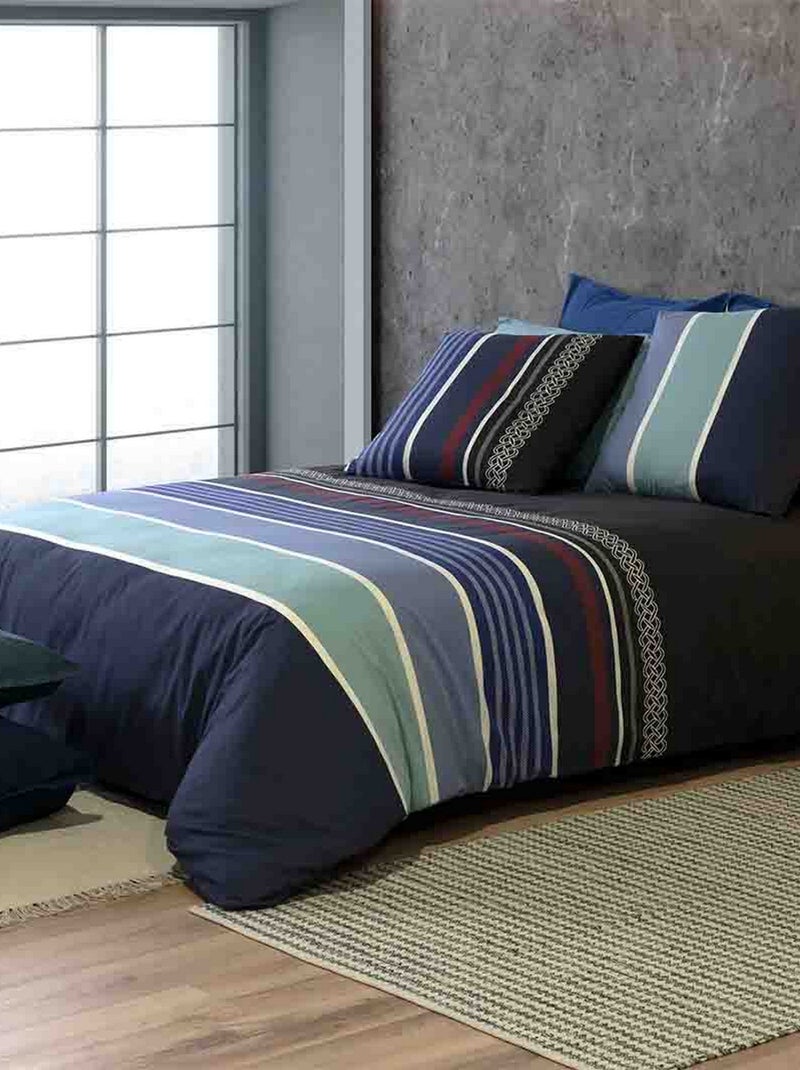 Parure de lit - Housse de couette réversible Percale de Coton Azul Multicolore - Kiabi