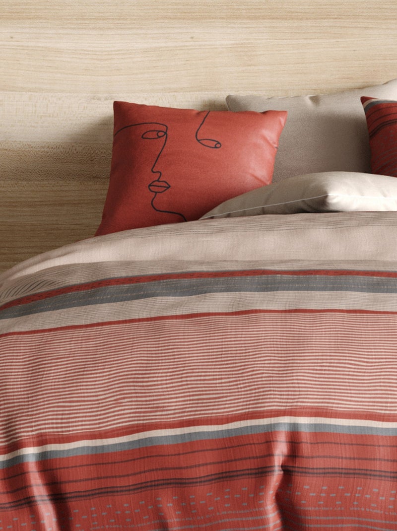 Parure de lit - housse de couette réversible Percale de Coton Hana Rouge - Kiabi