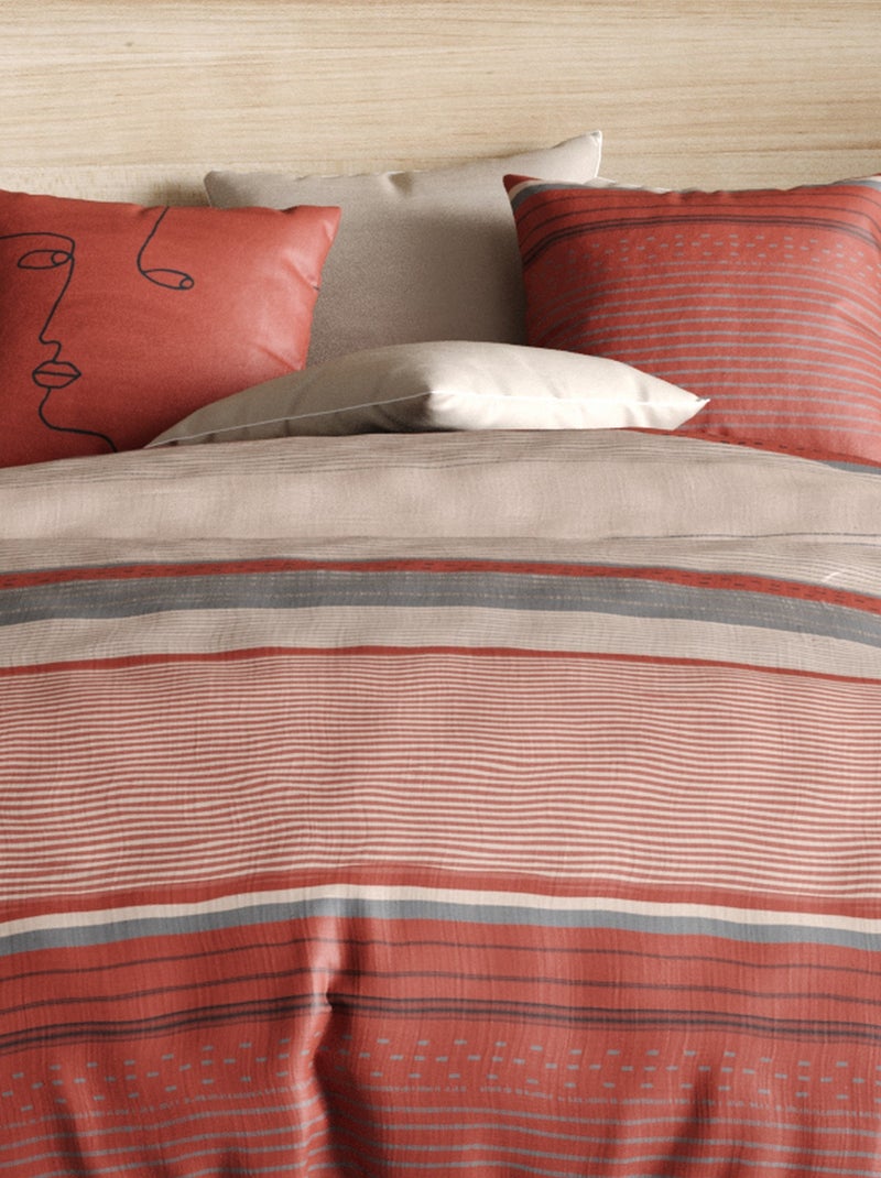 Parure de lit - housse de couette réversible Percale de Coton Hana Rouge - Kiabi