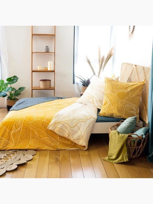 Parure de lit - nolie - 220x240 cm - 100% coton - réversible - motif tropical noir et jaune moutarde - Kiabi Parure de lit - nolie - 220x240 cm - 100% coton - réversible - motif tropical noir et jaune moutarde - Kiabi