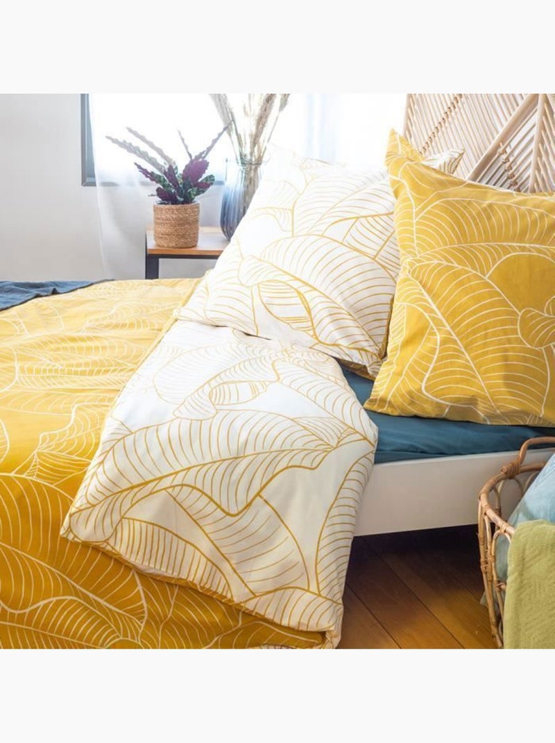 Parure de lit - nolie - 220x240 cm - 100% coton - réversible - motif tropical noir et jaune moutarde Jaune - Kiabi