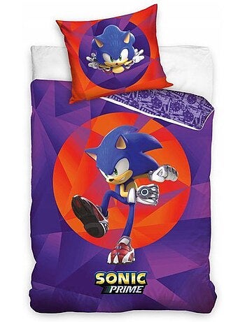 Parure de lit - sonic prime - housse de couette réversible - 140x200cm - 100% coton - violet