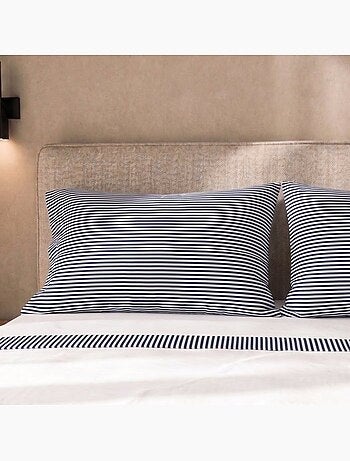 Parure de lit - the white stone - 175x200 cm - 100% coton - rayures bleu - drap-housse bonnet 28 cm