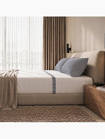 Parure de lit - the white stone - 175x200 cm - 100% coton - rayures bleu - drap-housse bonnet 28 cm