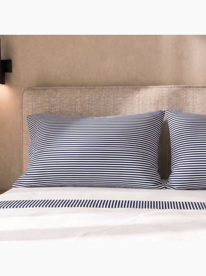 Parure de lit - the white stone - 175x200 cm - 100% coton - rayures bleu - drap-housse bonnet 28 cm Bleu - Kiabi