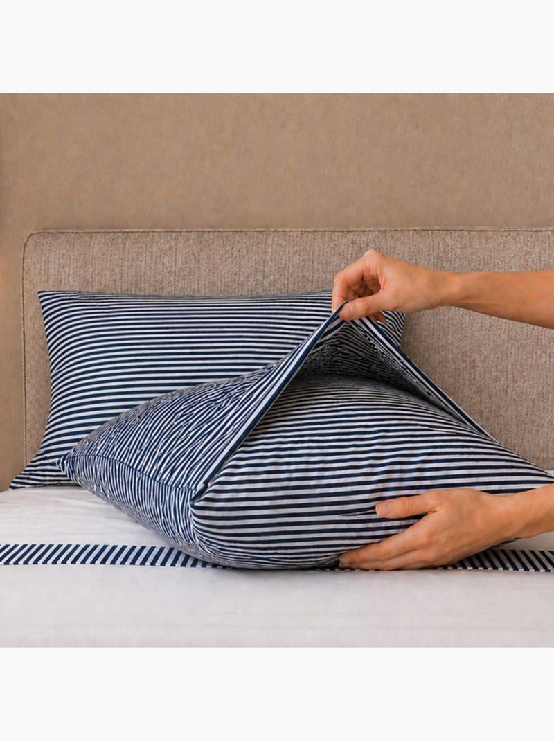 Parure de lit - the white stone - 175x200 cm - 100% coton - rayures bleu - drap-housse bonnet 28 cm Bleu - Kiabi
