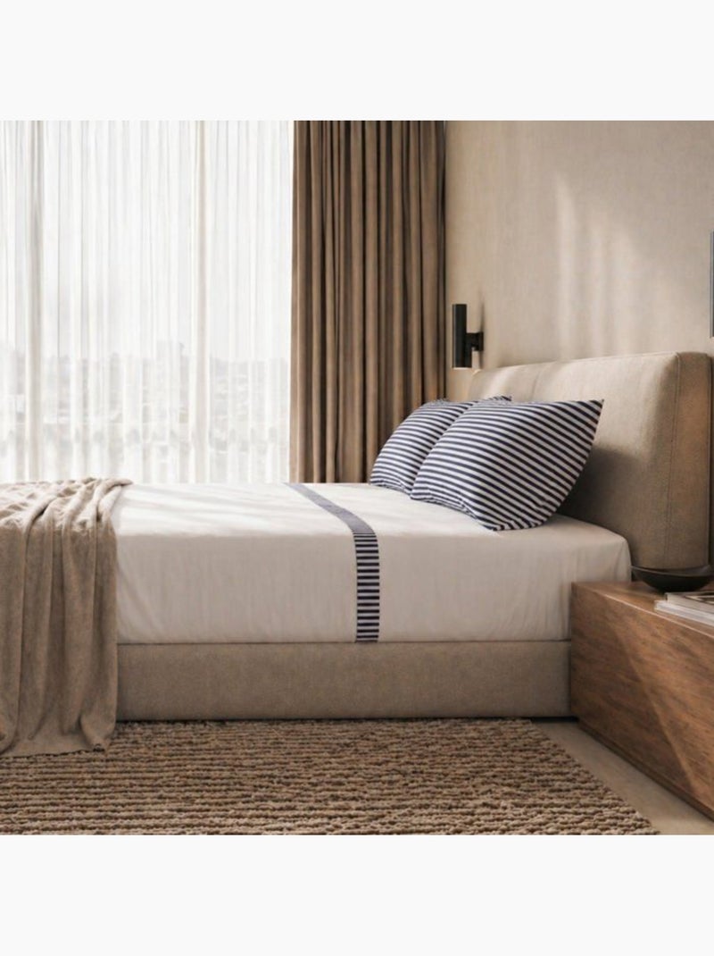 Parure de lit - the white stone - 175x200 cm - 100% coton - rayures bleu - drap-housse bonnet 28 cm Bleu - Kiabi