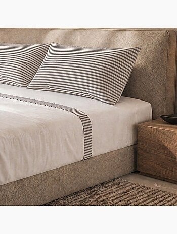 Parure de lit - the white stone - 175x200 cm - 100% coton - taupe rayé - drap‑housse 28 cm