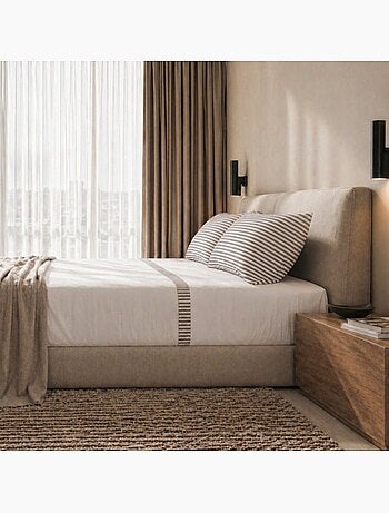 Parure de lit - the white stone - 175x200 cm - 100% coton - taupe rayé - drap‑housse 28 cm