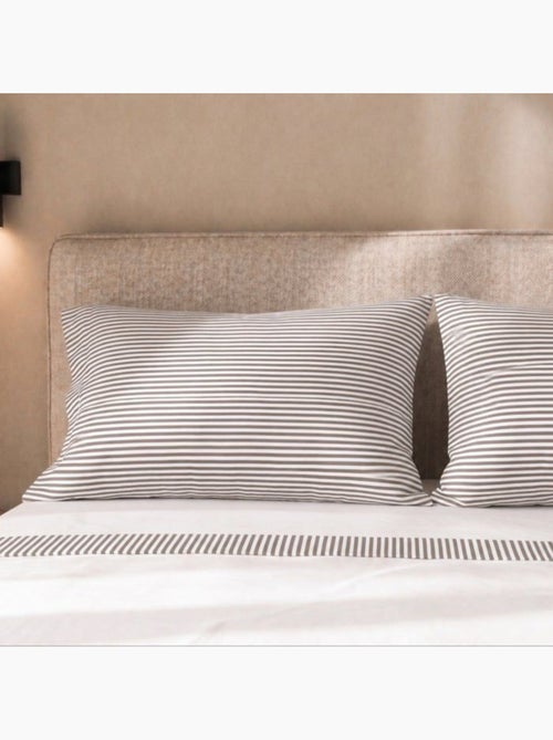 Parure de lit - the white stone - 175x200 cm - 100% coton - taupe rayé - drap‑housse 28 cm - Kiabi