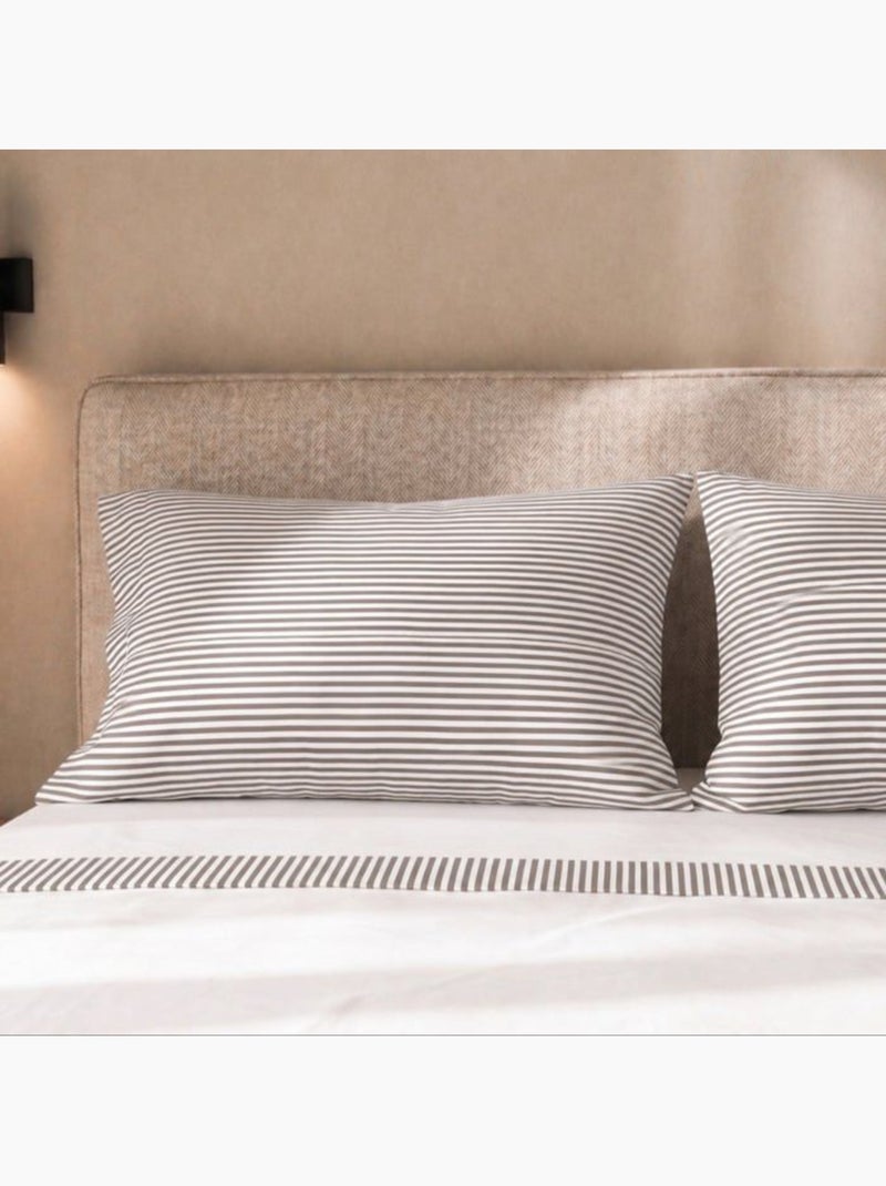 Parure de lit - the white stone - 175x200 cm - 100% coton - taupe rayé - drap‑housse 28 cm Beige - Kiabi