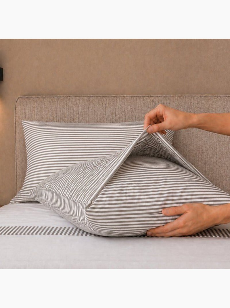 Parure de lit - the white stone - 175x200 cm - 100% coton - taupe rayé - drap‑housse 28 cm Beige - Kiabi