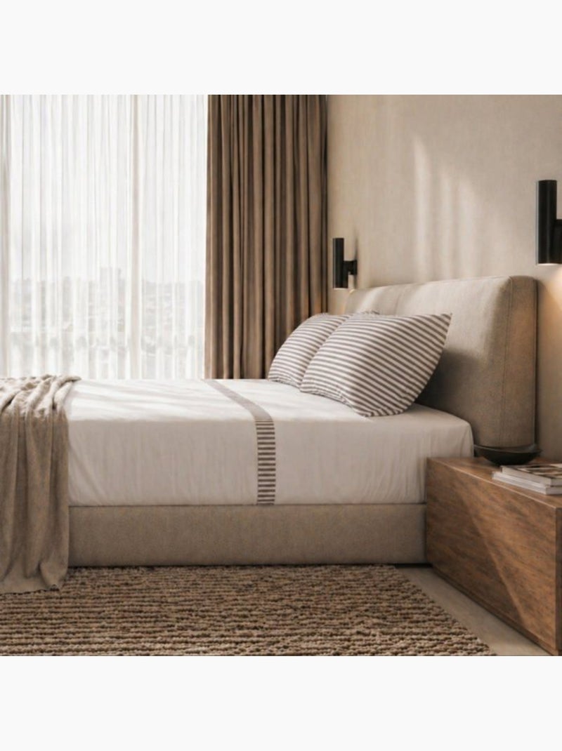 Parure de lit - the white stone - 175x200 cm - 100% coton - taupe rayé - drap‑housse 28 cm Beige - Kiabi