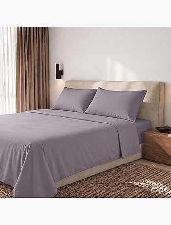 Parure de lit - the white stone - 200 tc - coton percale 100% - 1 personne 130x200 cm - gris foncé