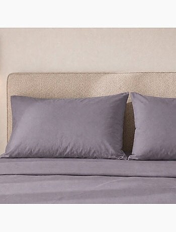 Parure de lit - the white stone - 200 tc - coton percale 100% - 1 personne 130x200 cm - gris foncé