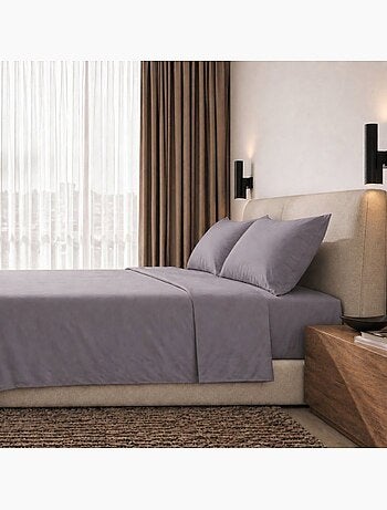 Parure de lit - the white stone - 200 tc - coton percale 100% - 1 personne 130x200 cm - gris foncé
