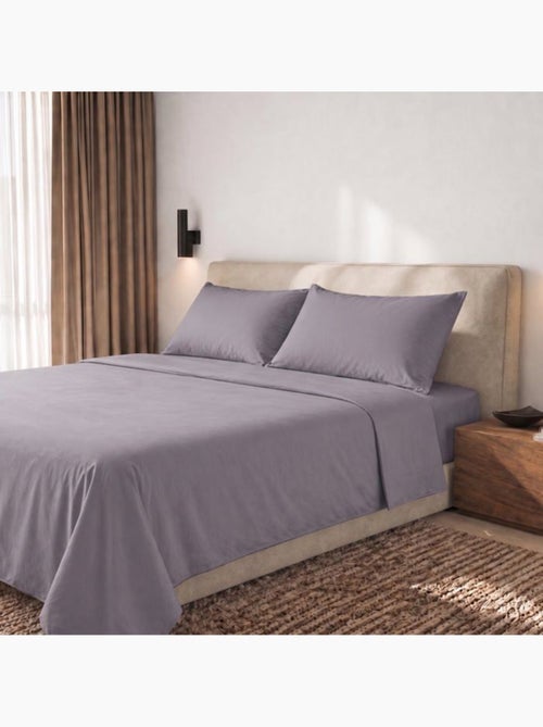 Parure de lit - the white stone - 200 tc - coton percale 100% - 1 personne 130x200 cm - gris foncé - Kiabi