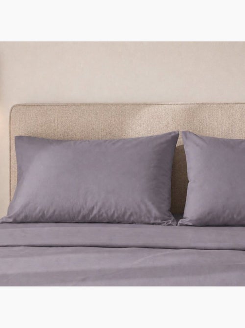 Parure de lit - the white stone - 200 tc - coton percale 100% - 1 personne 130x200 cm - gris foncé - Kiabi