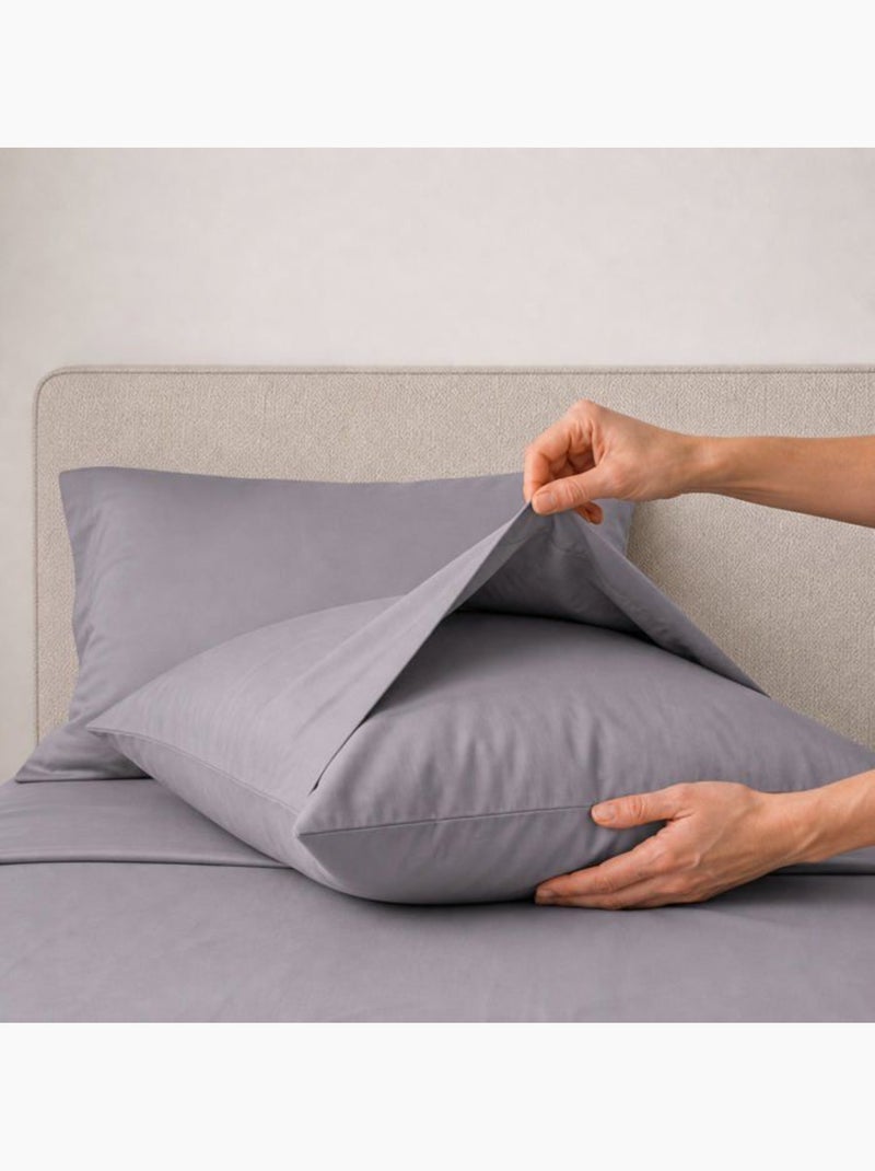Parure de lit - the white stone - 200 tc - coton percale 100% - 1 personne 130x200 cm - gris foncé Gris - Kiabi