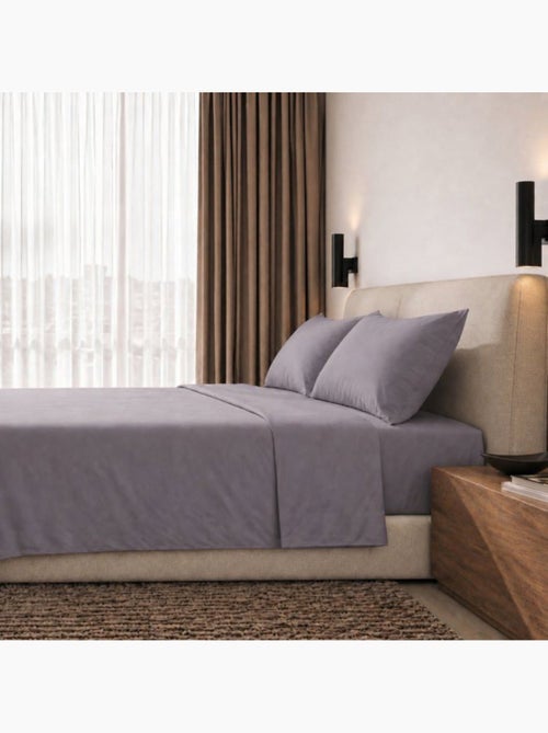 Parure de lit - the white stone - 200 tc - coton percale 100% - 1 personne 130x200 cm - gris foncé - Kiabi