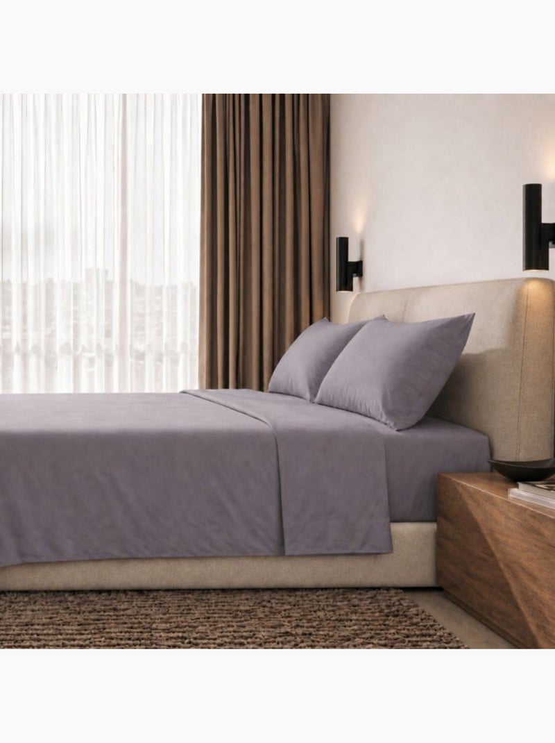 Parure de lit - the white stone - 200 tc - coton percale 100% - 1 personne 130x200 cm - gris foncé Gris - Kiabi