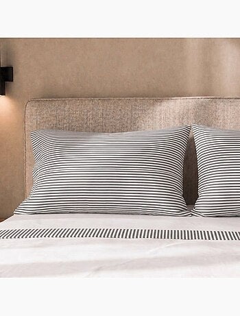 Parure de lit - the white stone - parure 175x200 - 100% coton - bonnet 28 cm - rayures gris