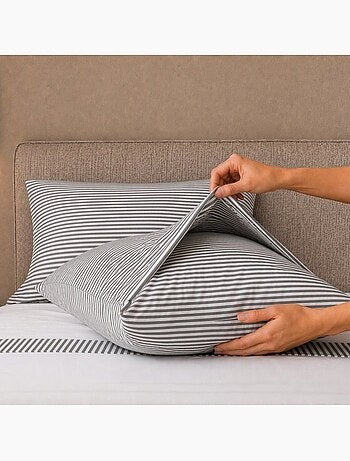 Parure de lit - the white stone - parure 175x200 - 100% coton - bonnet 28 cm - rayures gris