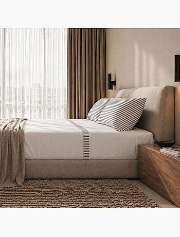 Parure de lit - the white stone - parure 175x200 - 100% coton - bonnet 28 cm - rayures gris