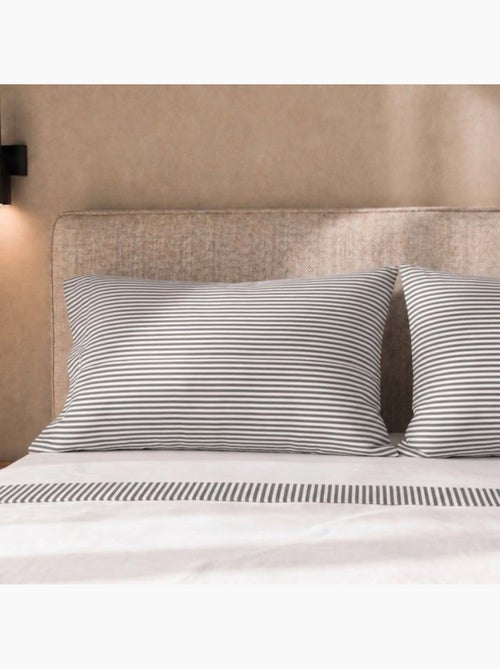 Parure de lit - the white stone - parure 175x200 - 100% coton - bonnet 28 cm - rayures gris - Kiabi