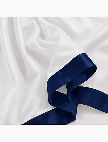 Parure de lit 1 personne - the white stone - 130x200 - drap plat 190x295 - volant satin bleu