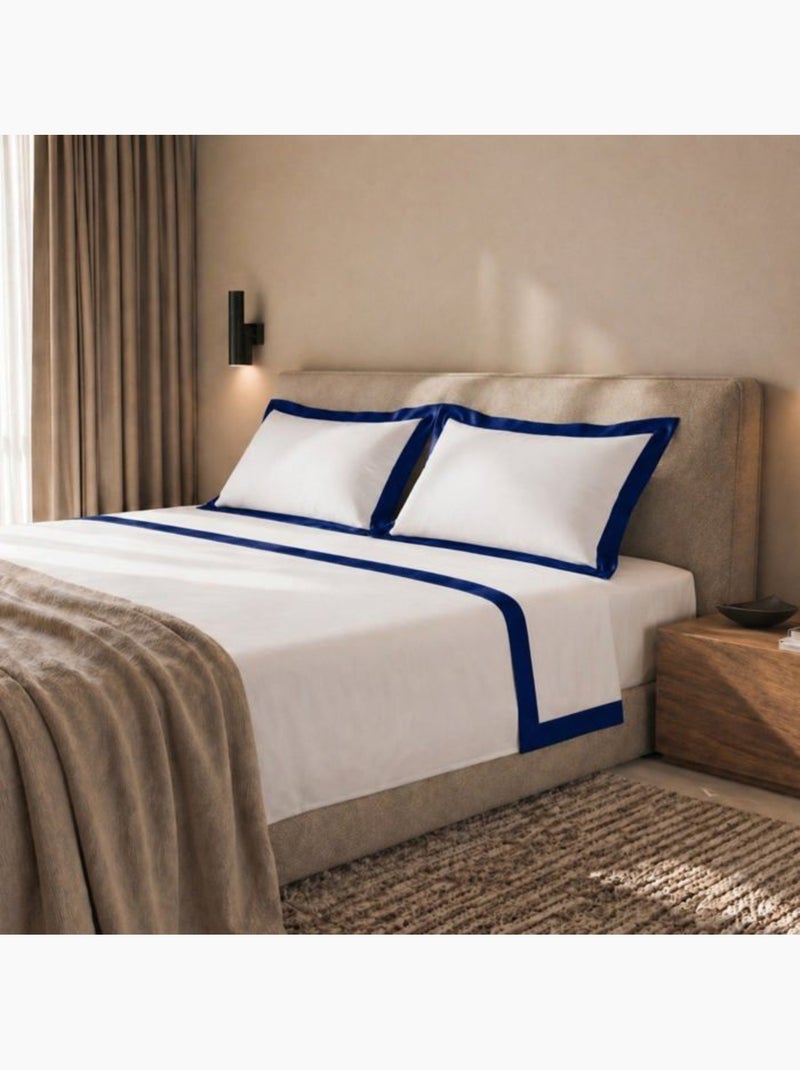 Parure de lit 1 personne - the white stone - 130x200 - drap plat 190x295 - volant satin bleu Bleu - Kiabi