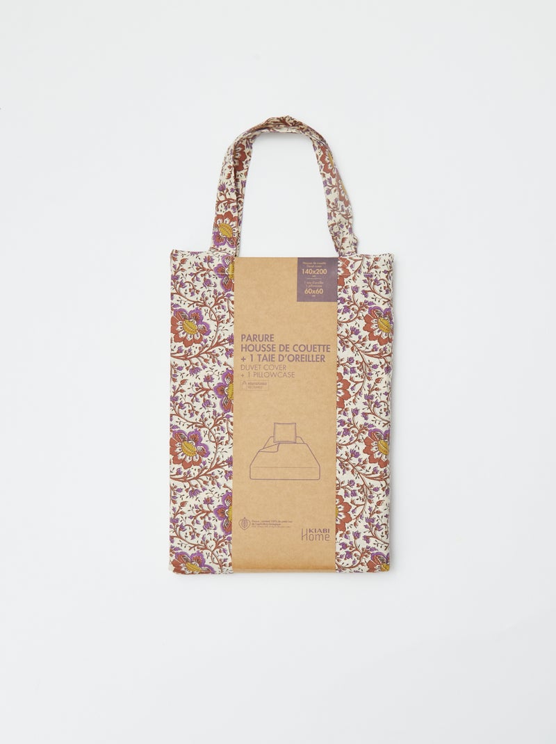 Parure de lit 1 personne (140 x 200cm) en coton 57 fils - Kiabi Home Beige fleuri - Kiabi