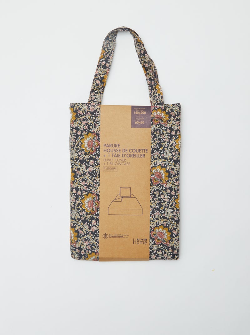 Parure de lit 1 personne (140 x 200cm) en coton 57 fils - Kiabi Home Gris fleuri - Kiabi