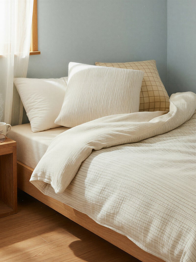Parure de lit 1 personne (140 x 200cm) en gaze de coton - Kiabi Home Beige - Kiabi