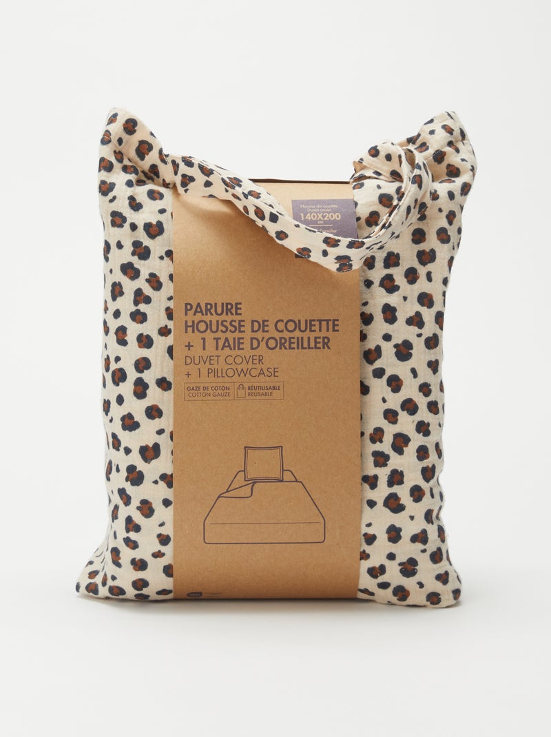 Parure de lit 1 personne (140 x 200cm) en gaze de coton - Kiabi Home Beige/Marron - Kiabi