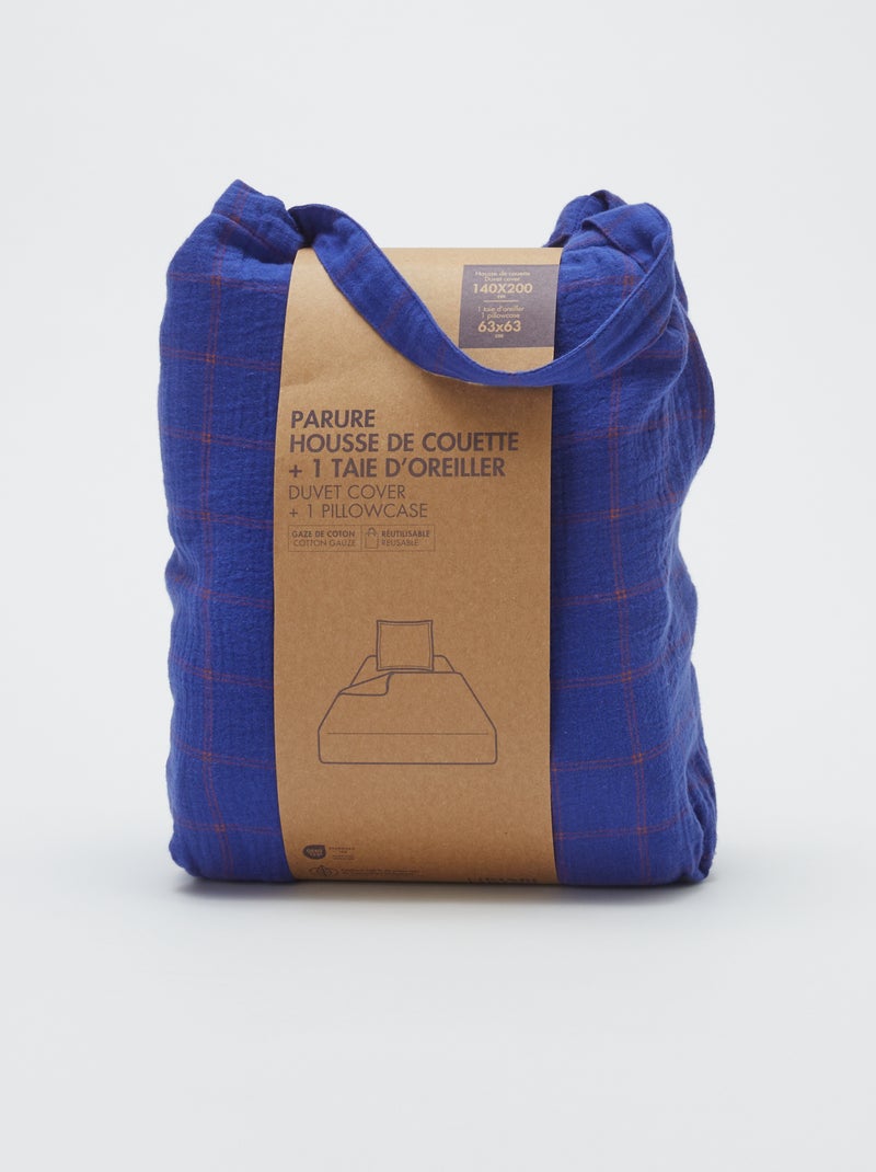 Parure de lit 1 personne (140 x 200cm) en gaze de coton - Kiabi Home Bleu - Kiabi