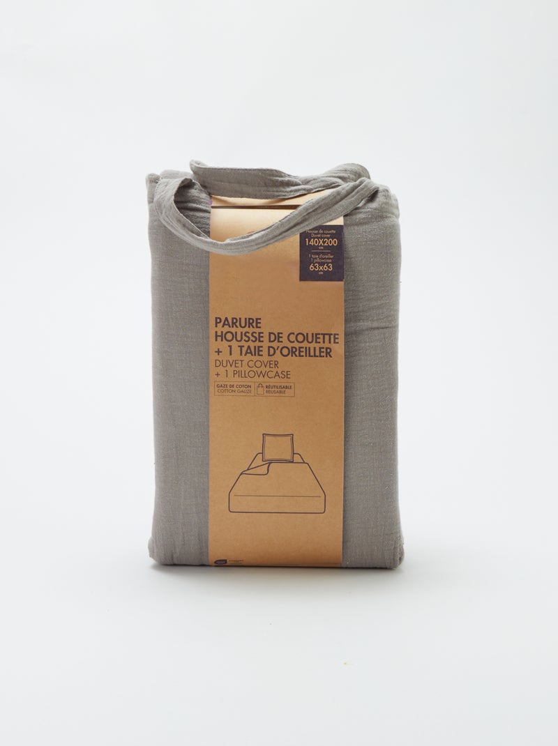 Parure de lit 1 personne (140 x 200cm) en gaze de coton - Kiabi Home Gris clair - Kiabi