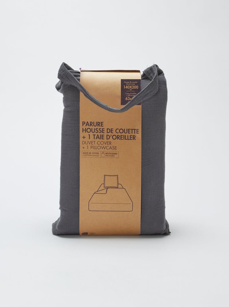 Parure de lit 1 personne (140 x 200cm) en gaze de coton - Kiabi Home GRIS - Kiabi