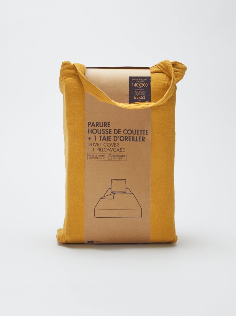 Parure de lit 1 personne (140 x 200cm) en gaze de coton - Kiabi Home Jaune curry - Kiabi