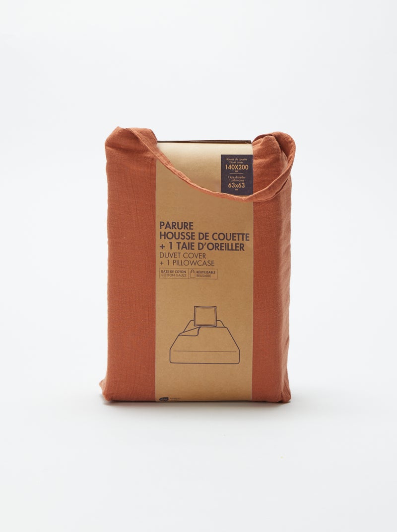 Parure de lit 1 personne (140 x 200cm) en gaze de coton - Kiabi Home Terracota - Kiabi