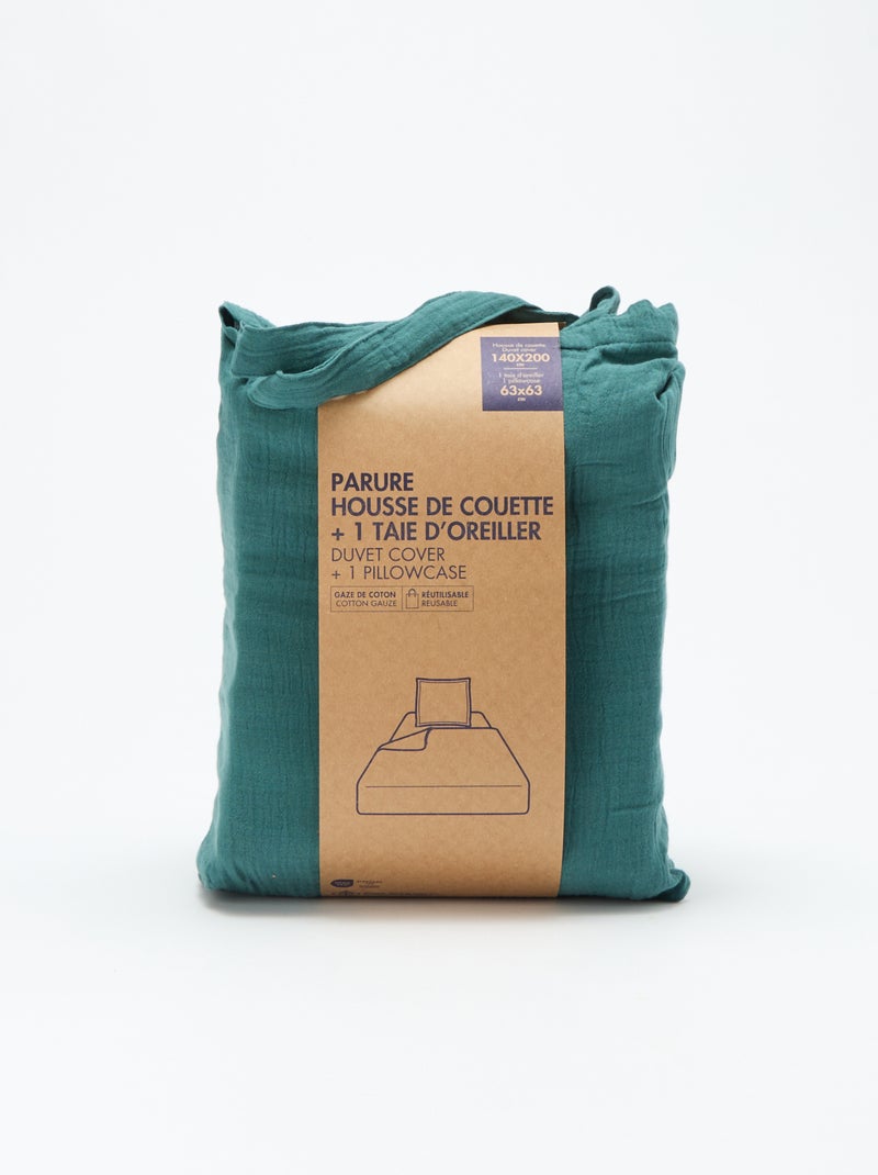 Parure de lit 1 personne (140 x 200cm) en gaze de coton - Kiabi Home Vert - Kiabi