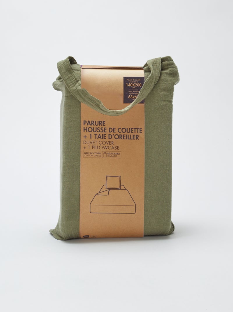 Parure de lit 1 personne (140 x 200cm) en gaze de coton - Kiabi Home Vert kaki - Kiabi